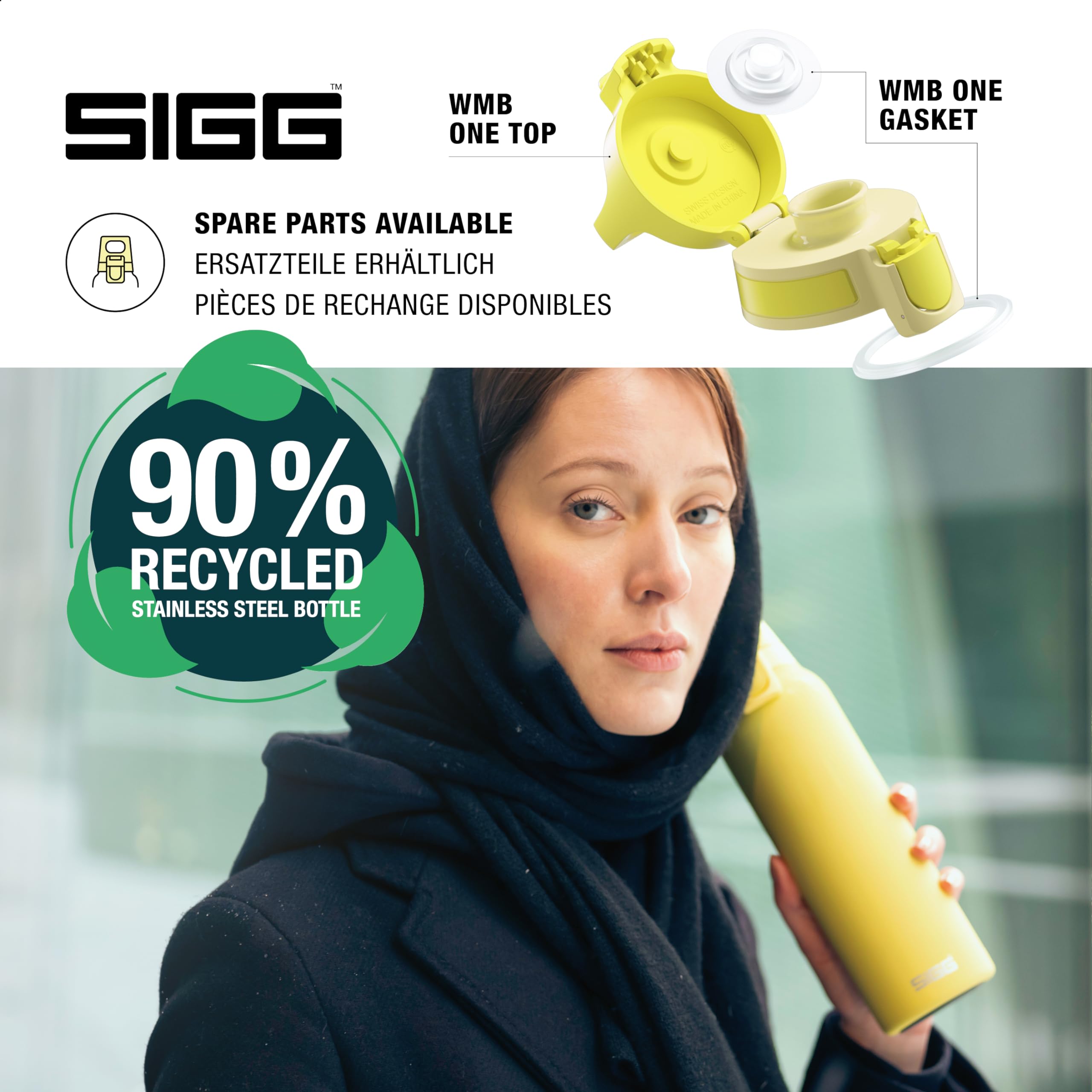 SIGG - Reusable Water Bottle - Shield ONE Ultra Lemon - Leakproof - Recyclable - BPA Free - Yellow - 34 Oz
